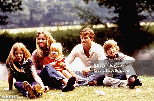 Robert Redford with his family on the set of The Great Gatsby, including Lola Von Wagenan and children Shauna, Amy and David.