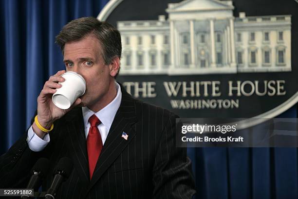 White House spokesman Tony Snow conducts his first press briefing in the Brady Press Briefing Room of the White House in Washington DC.