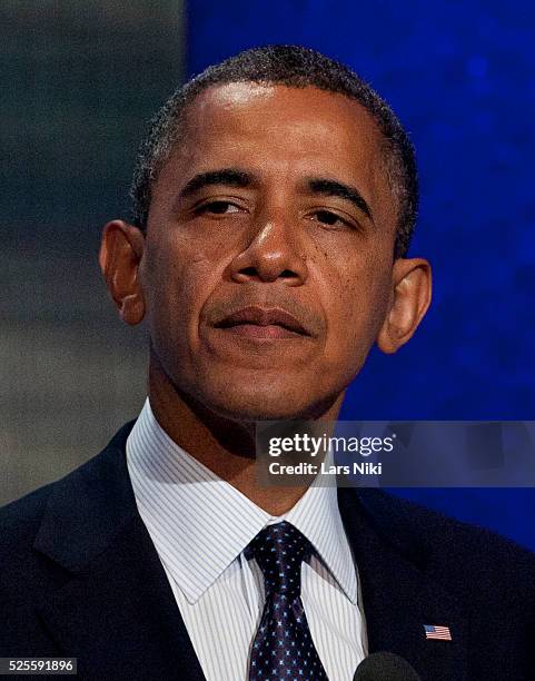 President Barack Obama, 44th President of the United States speaks at the "Special Remarks Plenary Session" during the 2012 Clinton Global Initiative...