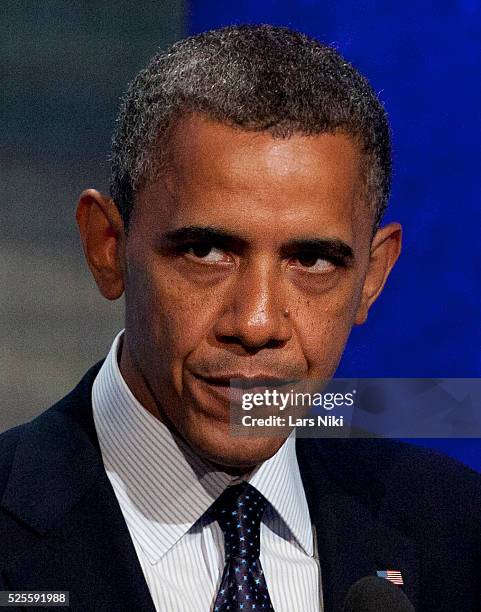 President Barack Obama, 44th President of the United States speaks at the "Special Remarks Plenary Session" during the 2012 Clinton Global Initiative...