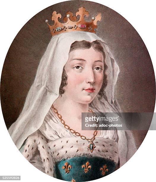 Blanche of Castile , Queen consort of France as the wife of Louis VIII. Aquatint in colour.