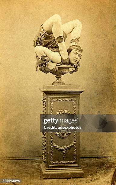 Contortionist woman , ca. 1865.