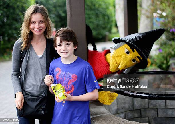 Actress Calista Flockhart with her son Liam while at Legoland California on Friday, August 24 2012 in CArlsbad, California.
