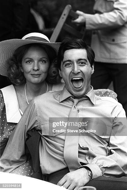 Diane Keaton and Al Pacino between takes on the set of The Godfather, 1972.
