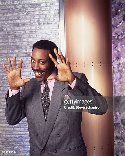 American comedian and talk show host Arsenio Hall in a publicity portrait for his chat show, 'The Arsenio Hall Show,' circa 1990.