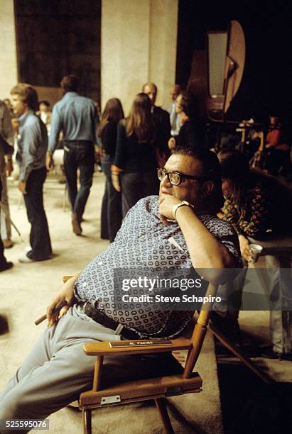 Author Mario Puzo on the set of The Godfather