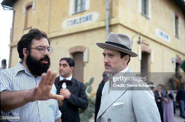 Francis Ford Coppola and Robert De Niro during the filiming of 'The Godfather Part II', Sicily, 1973.