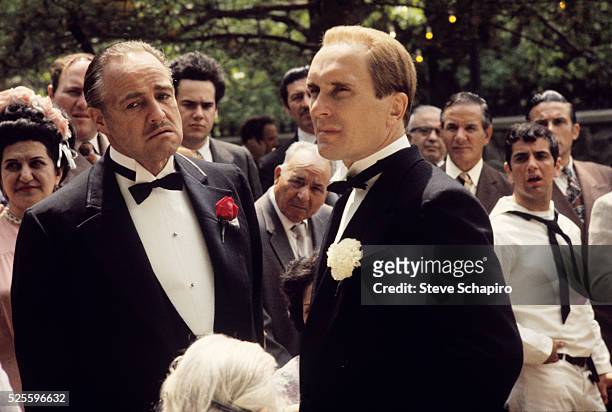 Marlon Brando and Robert Duvall during the wedding scene in The Godfather Part II