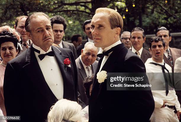 Marlon Brando and Robert Duvall during the wedding scene in The Godfather Part II