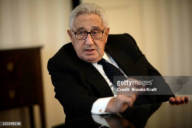 Henry Kissinger speaks suring an interview in Washington DC. Kissinger is a 1973 Nobel Peace Prize laureate. He served as National Security Advisor...