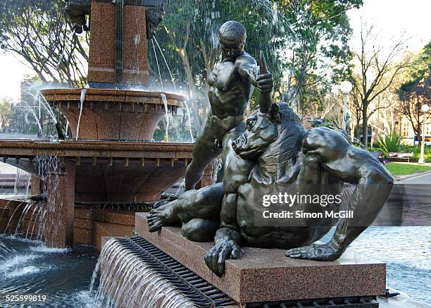 Detail of Theseus and the Minotaur statue, Archibald Fountain, Hyde Park, Sydney, New South Wales, Australia