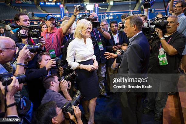 News anchor Dianne Sawyer interviews Speaker of the House John Boehner at The Republican National Convention in Tampa.