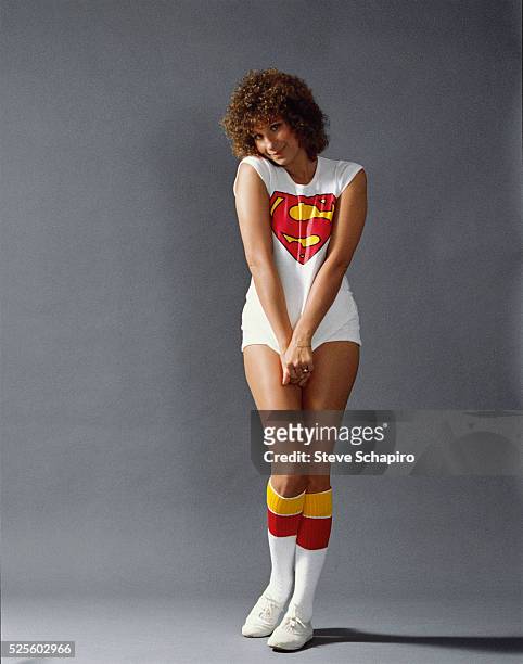 Barbra Streisand posing ofr the cover of her album Superman