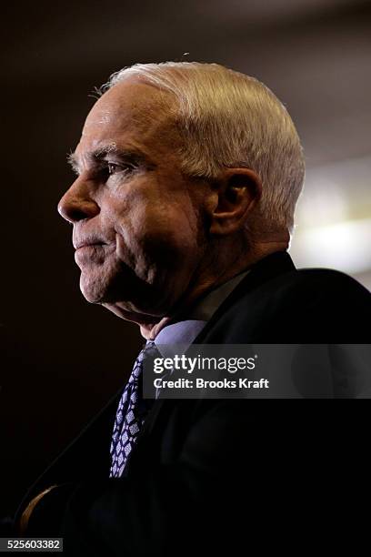 Republican presidential hopeful Senator John McCain during a campaign rally at the Colonial Volunteer Fire House in Hamilton.