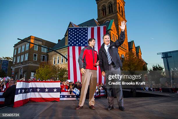 Republican Presidential nominee Mitt Romney and Vice President nominee Paul Ryan attend a town square campaign rally in Lancaster, Ohio