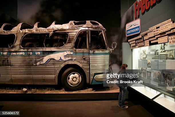 Burnt out bus is exhibited at the National Civil Rights Museum in Memphis.