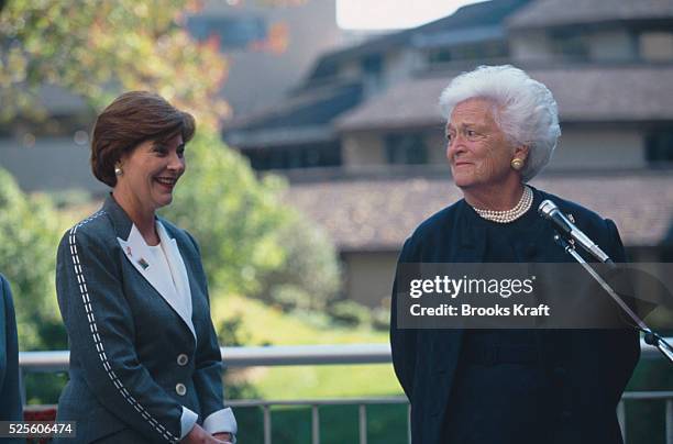 Laura and Barbara Bush while on the campaign trail for George W. Bush.