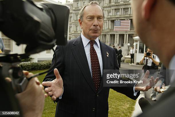New York City Mayor Michael Bloomberg speaks to the press after thanking President George W. Bush for supporting a 21.4 billion dollar New York...