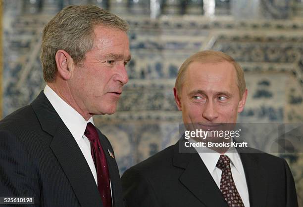 President George Bush meets with President Vladimir Putin at the Catherine Palace in St. Petersburg. Bush was meeting with Putin to thank him for...
