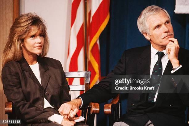 Ted Turner and Wife Jane Fonda at Harvard University Conference