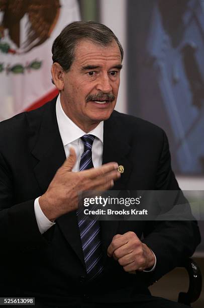 Mexican President Vicente Fox during a bilateral meeting with U.S. President George W. Bush in Santiago on November 21, 2004 during the annual...