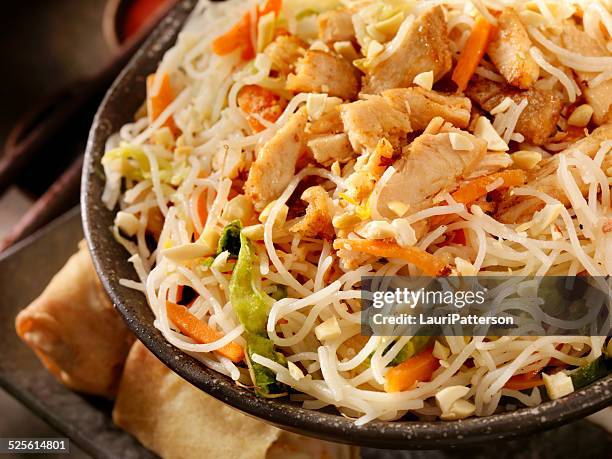 grilled chicken and rice noodles - chow mein stock pictures, royalty-free photos & images