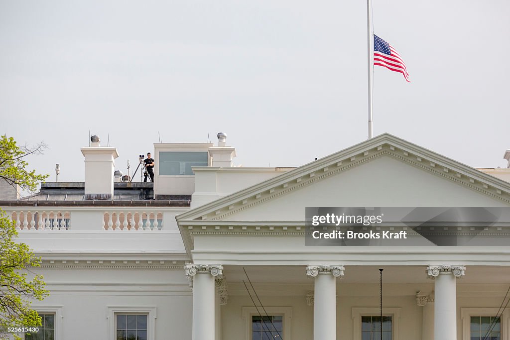 American Flags at Half Mast for Boston Marathon Booming Victims.