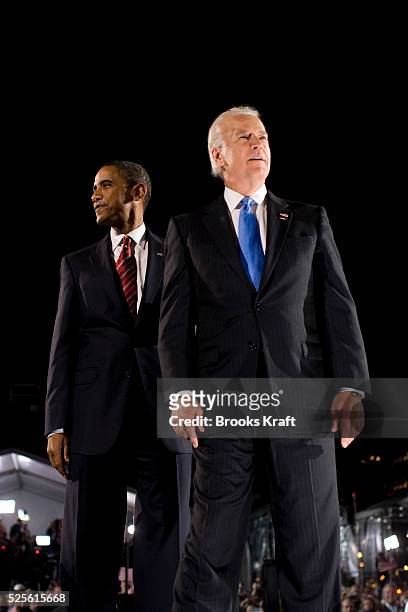 Democratic President-elect Barack Obama and his running mate, Vice-President-elect Joe Biden wave during their election night rally in Chicago.
