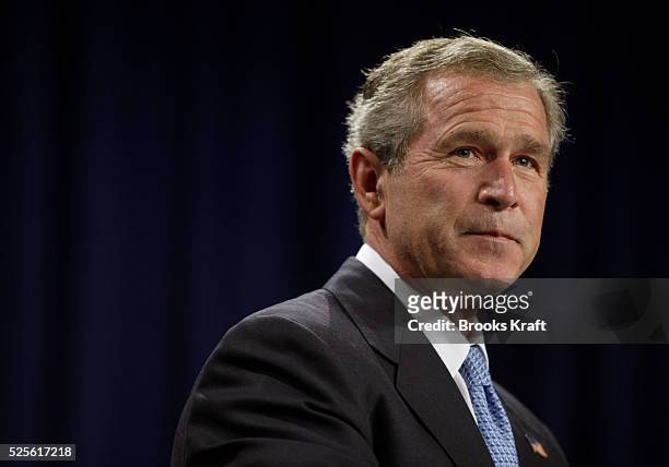 United States President George W. Bush speaks at a Bush-Cheney 2004 campaign fundraiser in Indianapolis, which raised $1.6 million for his...