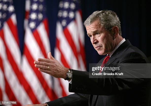 United States President George W. Bush speaks on Medicare in the Eisenhower Executive Office Building in Washington. Prodded by Bush, Republican...
