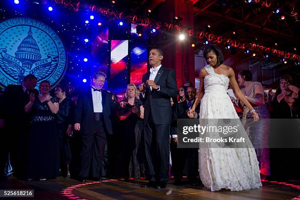 President Barack Obama and first lady Michelle Obama dance together as Beyonce performs, at the Neighborhood Inaugural Ballin Washington, DC. The...