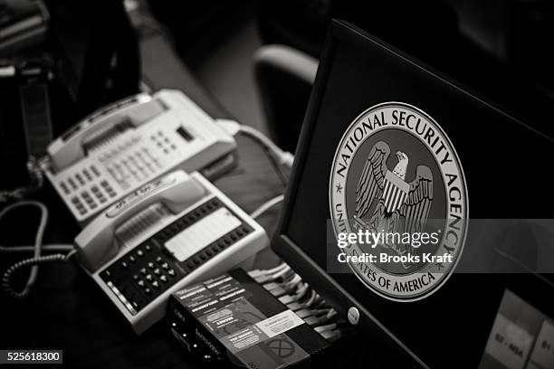 Telephones inside the National Security Agency headquarters in Fort Meade, Maryland outside Washington, DC. The NSA is the central producer and...