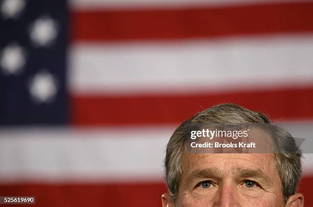 United States President George W. Bush speaks to GOP supporters at a $2,000 a plate Bush Cheney 2004 luncheon at the Hyatt Regency Hotel in Dearborn,...