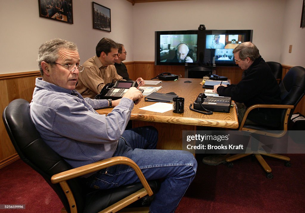 W. Bush Ranch U.S. President George W. Bush receives his daily intelligence... News ...