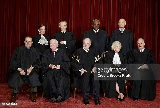 After nine years without a change, the justices of the US Supreme Court gather for a group portrait at the Supreme Court Building in Washington. :...