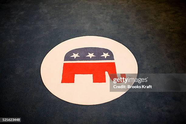 "The elephant, a symbol of the Republican Party, on in a rug in the lobby of the Republican Party's headquarters in Washington. Photo by Brooks...