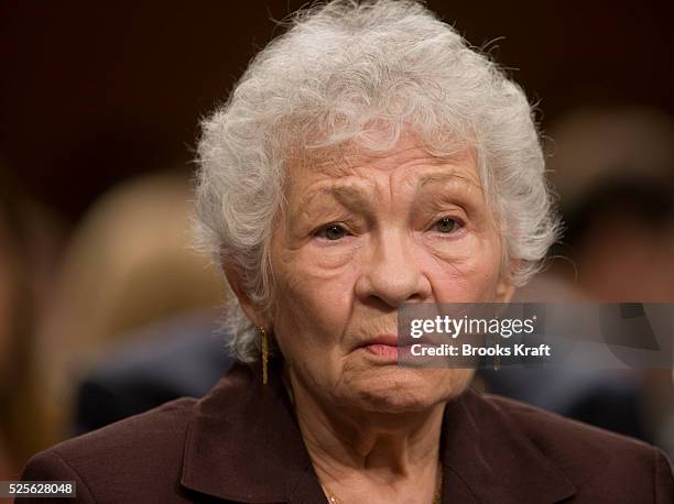 Celina Sotomayor listens to daughter Supreme Court nominee Sonia Sotomayor during confirmation hearings before the Senate Judiciary Committee in...