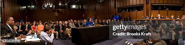 Panaromic image of U.S. Supreme Court nominee Judge Sonia Sotomayor testifying at her U.S. Senate Judiciary Committee confirmation hearings on...