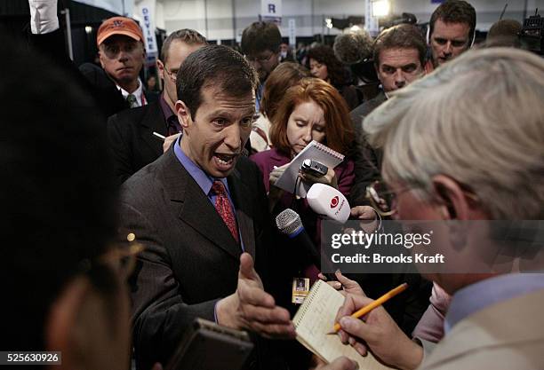 Bush Cheney campaign manager Ken Mehlman talks to reporters in 'spin alley' in the media center following the vice presidential debate Tuesday, Oct....