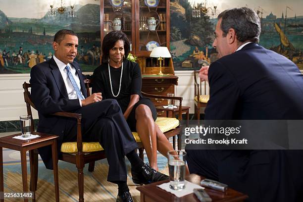 Time Managing Editor Rick Stengel interviews President Barack Obama and First Lady Michelle Obama at the White House in Washington.