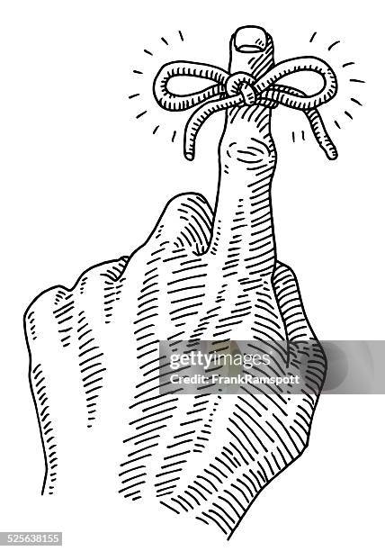 denken sie daran, konzept zeigefinger schleife zeichnung - tying stock-grafiken, -clipart, -cartoons und -symbole