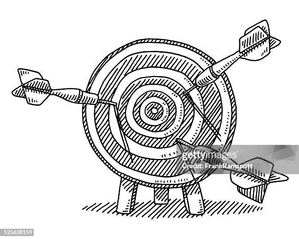 ziel von dart fehler konzept-abbildung - 3 darts on white stock-grafiken, -clipart, -cartoons und -symbole