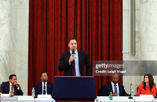 Redditt Hudson speaks during #JusticReformNow Capitol Hill Advocacy Day at Russell Senate Office Building on April 28, 2016 in Washington, DC.