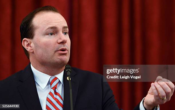 Senator Mike Lee speaks during #JusticReformNow Capitol Hill Advocacy Day at Russell Senate Office Building on April 28, 2016 in Washington, DC.