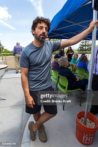 Sergey Brin, co-founder of Google, and Director of Google X and Special Projects, attends an event debuting the new Google self driving car outside...