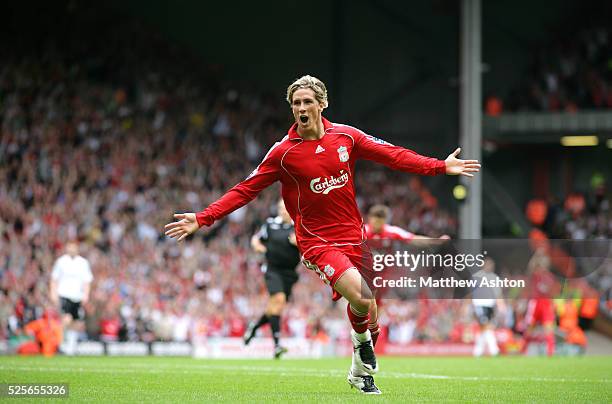 Fernando Torres of Liverpool celebrates after scoring the third goal on 56 minutes