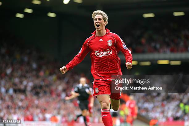 Fernando Torres of Liverpool celebrates after scoring the third goal on 56 minutes