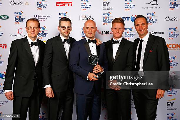 Michael Vaughan and Jason Roy present Agency of the Year to M&C Saatchi Sport & Entertainment at the BT Sport Industry Awards 2016 at Battersea...