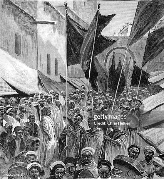 Procession of Marabouts or Muslim Religious Leaders or Teachers in Tripoli Libya 1904