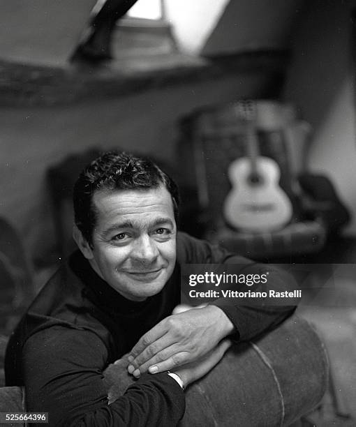 Italian-born French singer and actor Serge Reggiani at his home, in Paris.